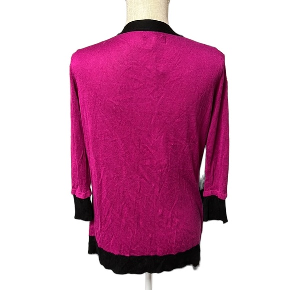 NWT Adam Lippes Long Sleeve Cardigan Sweater Pink Black Cashmere Bamboo Womens S - Picture 4 of 9